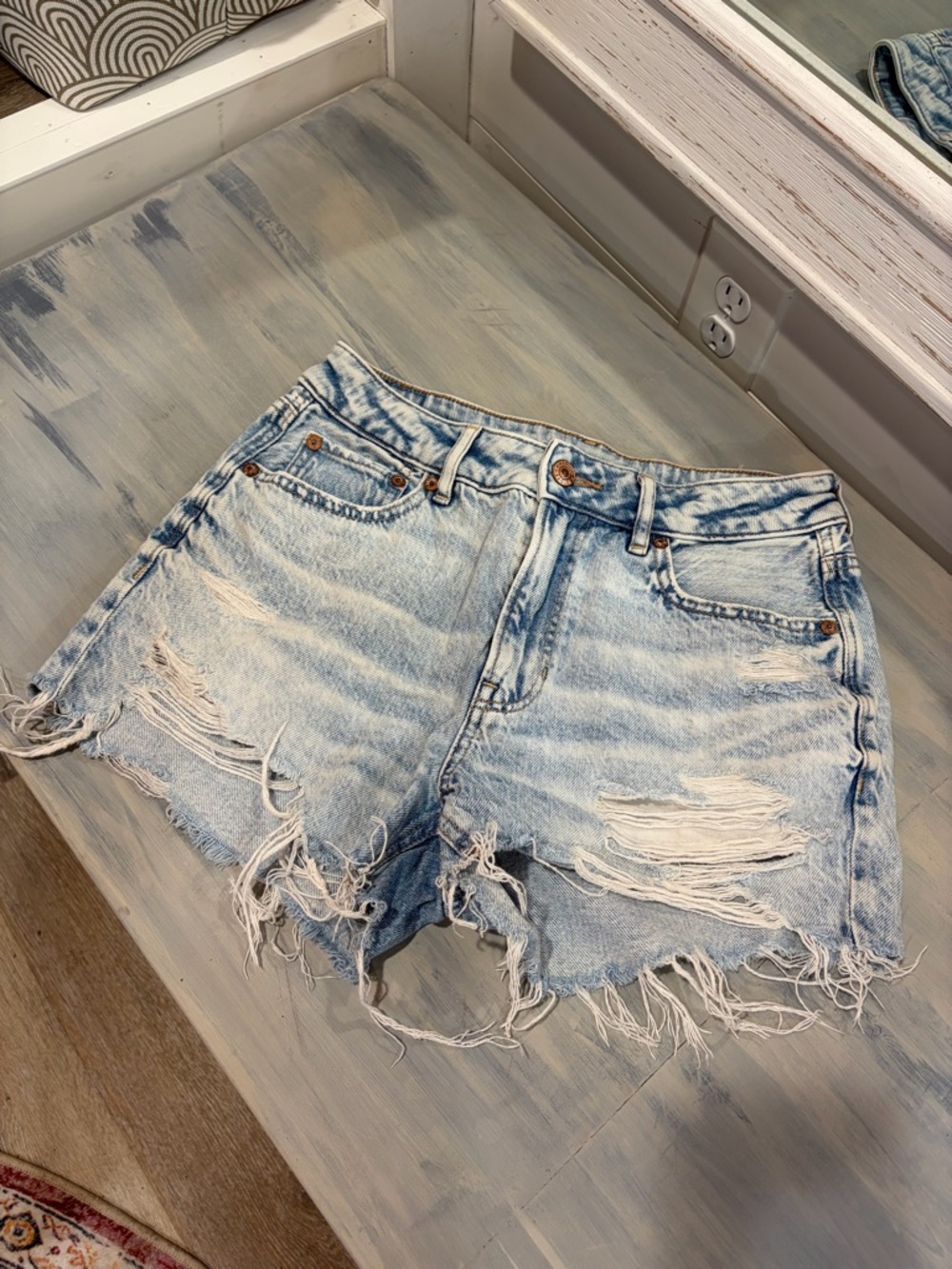 American Eagle Outfitters Light Wash Distressed Denim Shorts